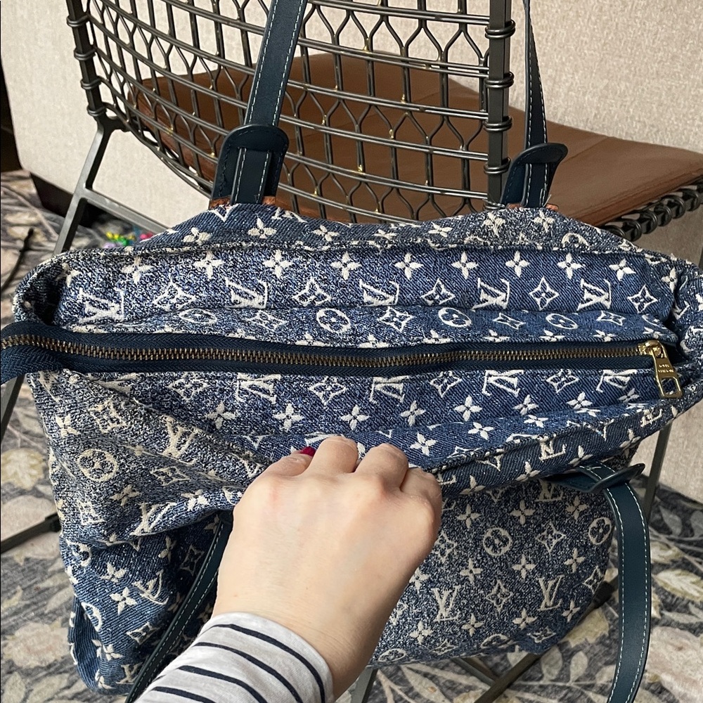 Fashion Blue Monogram Denim Tote Bag - Picture 6 of 16